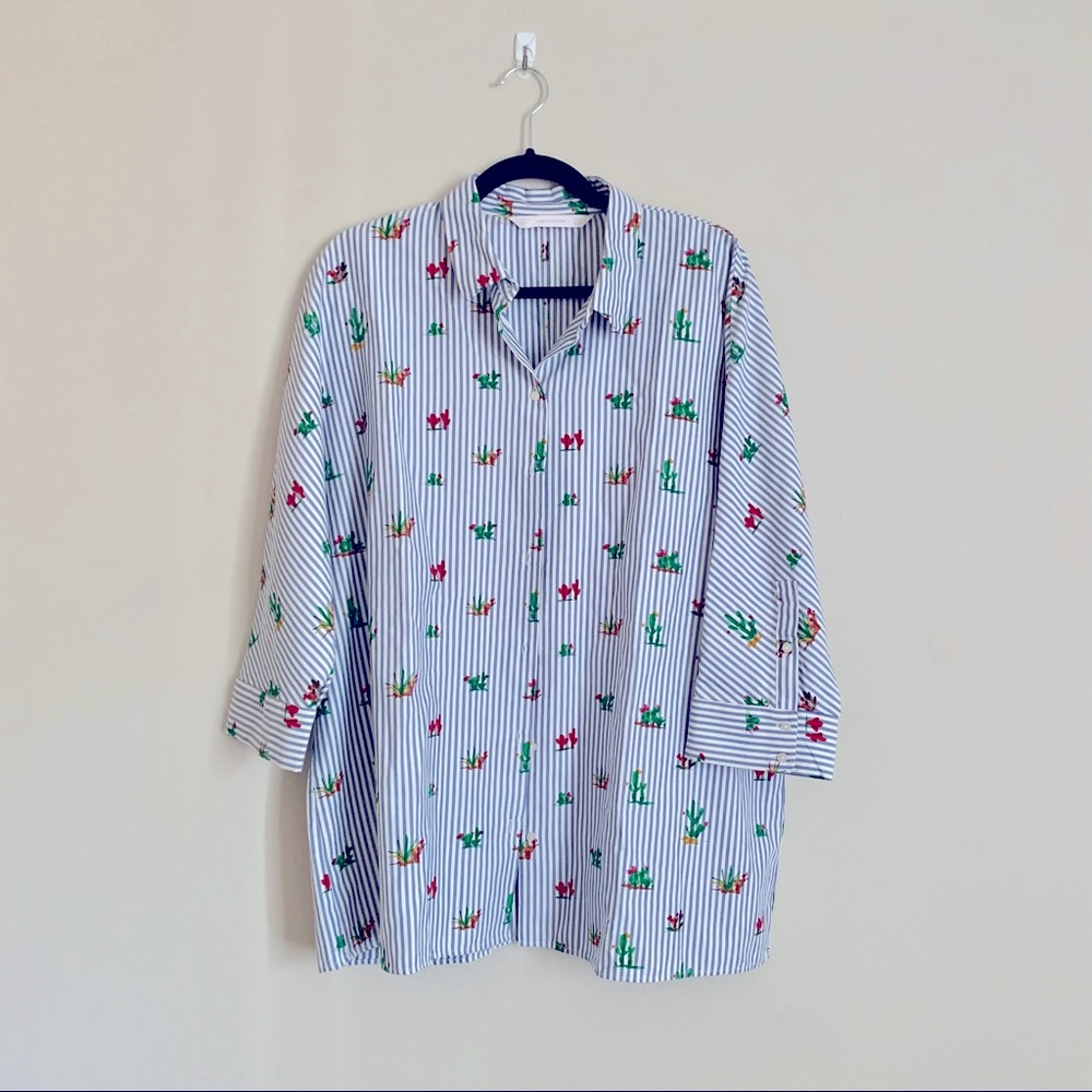 Zara cactus stripe poplin shirt